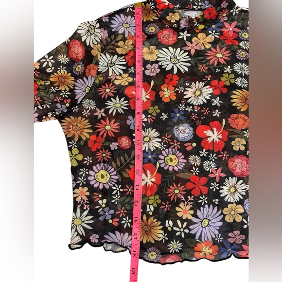 Black floral sheer mesh long sleeve top sz XL Brand New! - Picture 7 of 8
